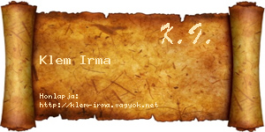 Klem Irma névjegykártya